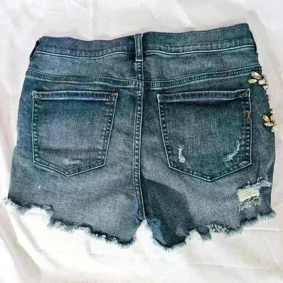 Express High Rise Shortie Jeweled Shorts with Frayed Bottom, Size 2 - Picture 9 of 9